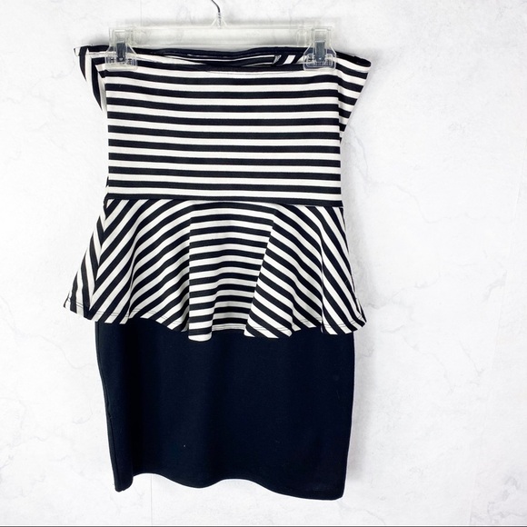 [F21] Strapless Stripe Peplum Dress - Picture 2 of 2